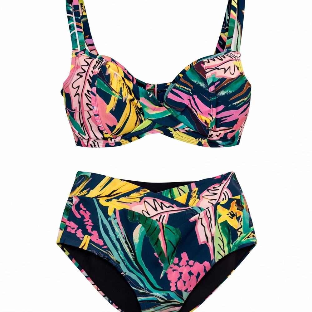 NWT Birdsong Waikiki Print Underwire Bikini Set - Size 32DD Top & Medium Bottom